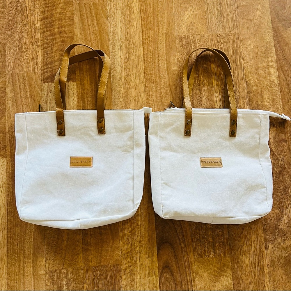 Cozy Earth Canvas Tote Bundle — Zip Top, Vegan Leather Handles, Clean
